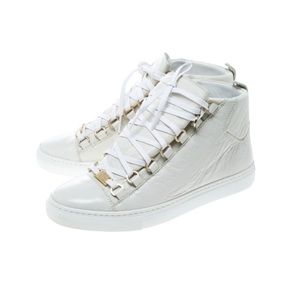 🔥 BALENCIAGA | Arena White Calf leather high top sneakers |Womens 40 US Size 10